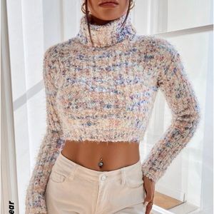 SHEIN Ezwear Turtleneck popcorn knit crop sweater